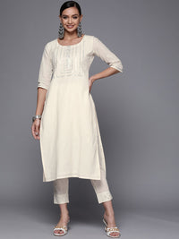 Libas Women Off White Yoke Design Mirror Work Kurta