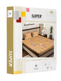 KLOTTHE Yellow Floral Pure Cotton 400 TC Fitted King Superfine Bedsheet with 2 Pillow Covers-98 x 89 inches
