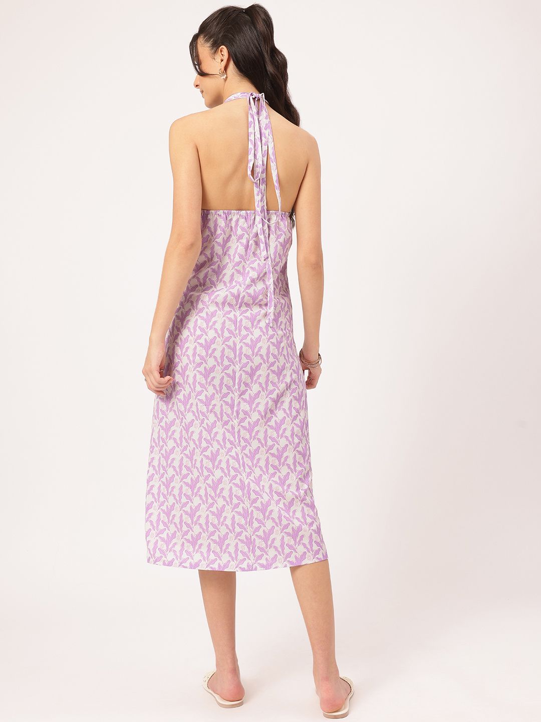 DressBerry Fairycore-Fashionable Printed Halter Neck Open-Back Sheath Midi Dress
