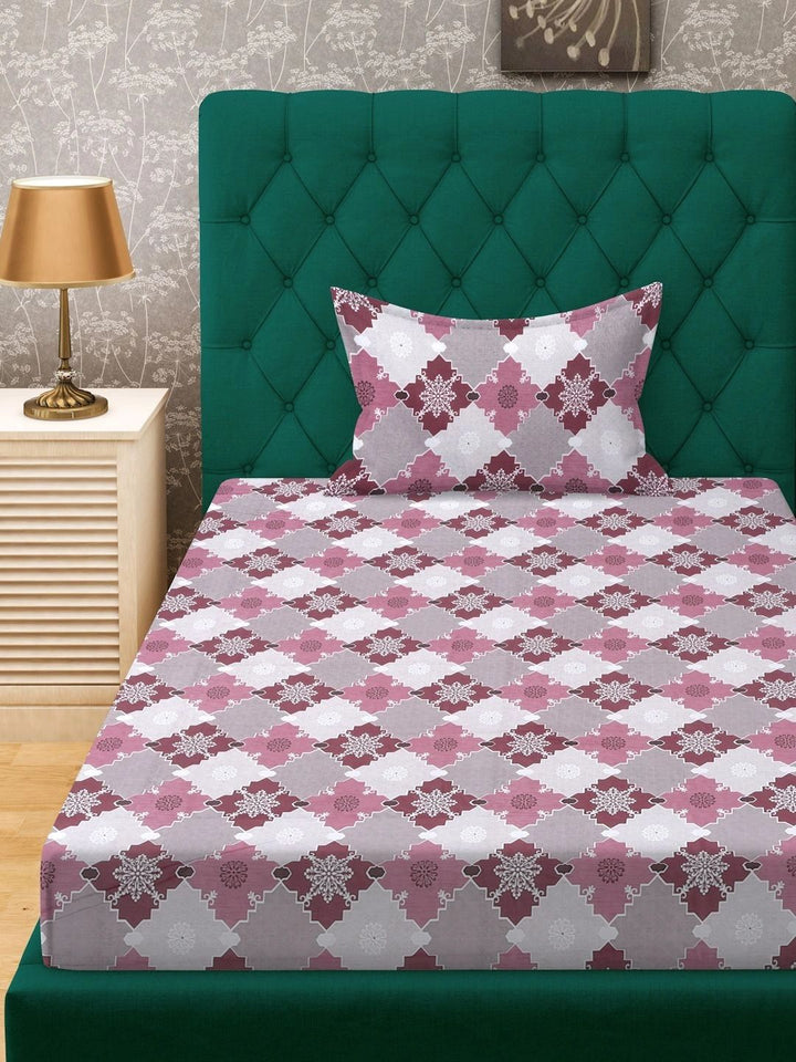 Moda Rapido X KLOTTHE Pink & Grey Geometric 400 TC Single Bedsheet with 1 Pillow Covers