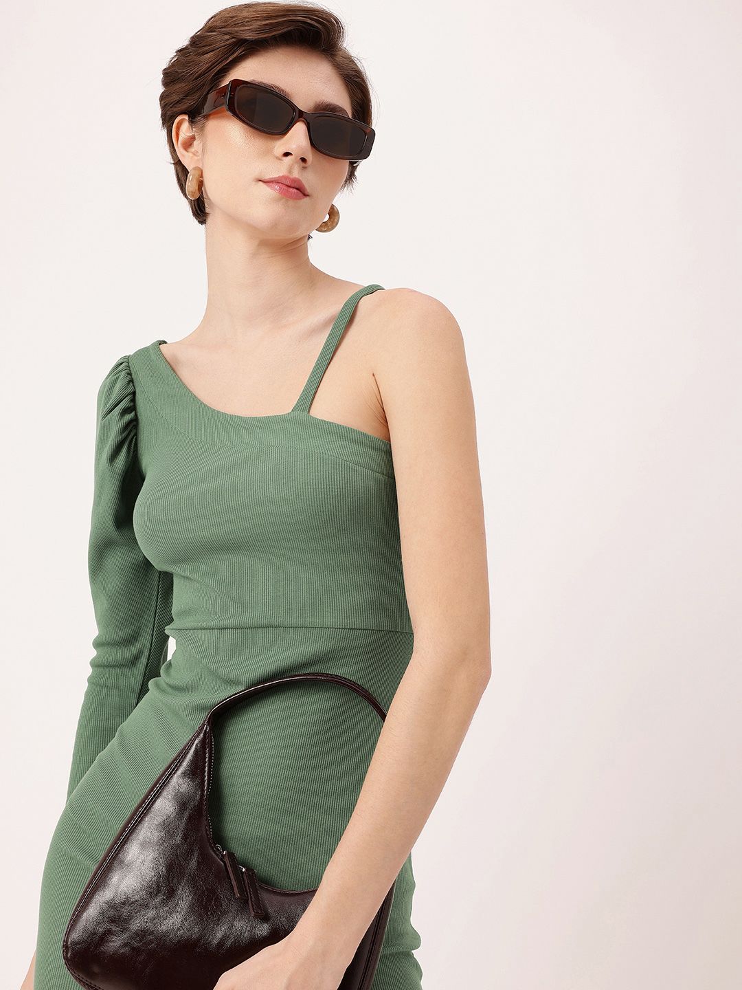 DressBerry Ribbed In Korean Street Peek-A-Boo Shoulder Bodycon Mini Dress