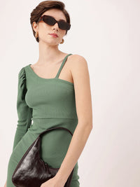 DressBerry Ribbed In Korean Street Peek-A-Boo Shoulder Bodycon Mini Dress