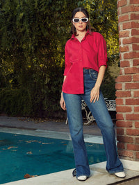 SASSAFRAS Red Boxy Fit Casual Pure Cotton Oversized Shirt