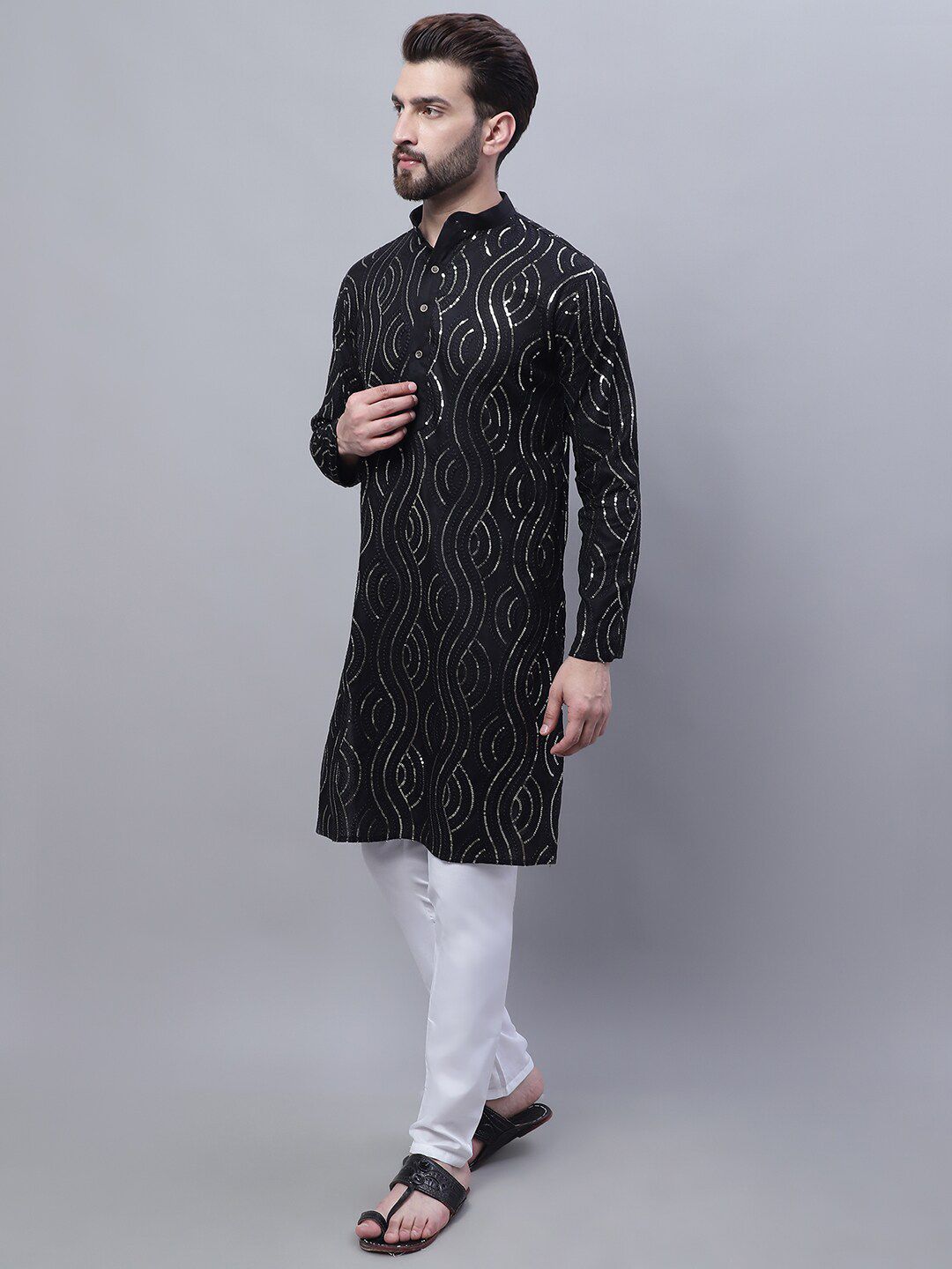 SOJANYA Embroidered Mirror Work Pure Cotton Kurta With Churidar With Nehru Jacket