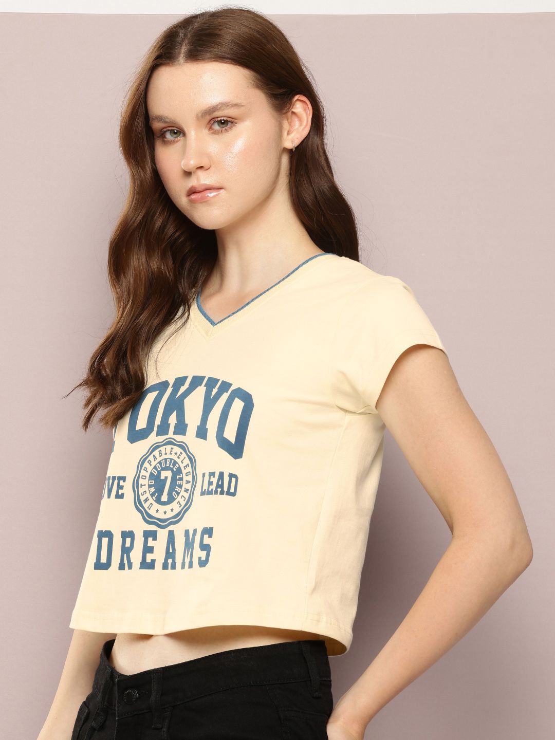 DILLINGER Typography Printed Crop Pure Cotton T-shirt