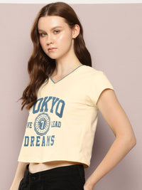 DILLINGER Typography Printed Crop Pure Cotton T-shirt