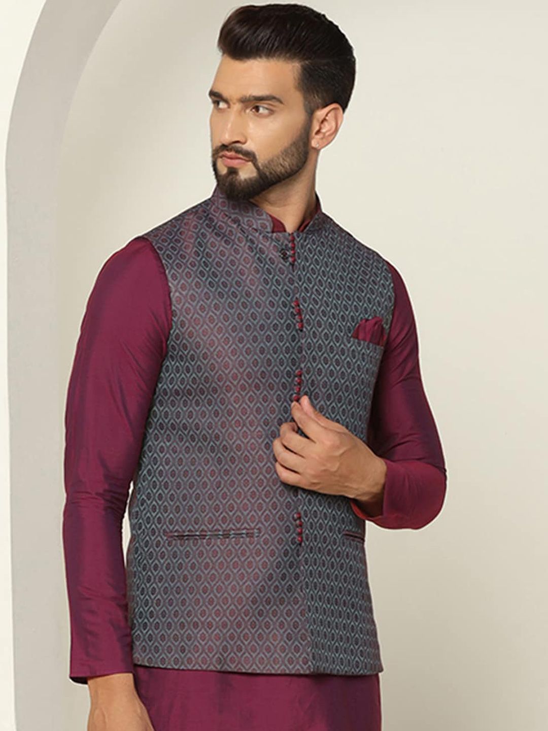 KISAH Men Woven Design Nehru Jackets