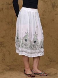 Exotic India Flowers Printed Embellished With Sequins Midi Skirt