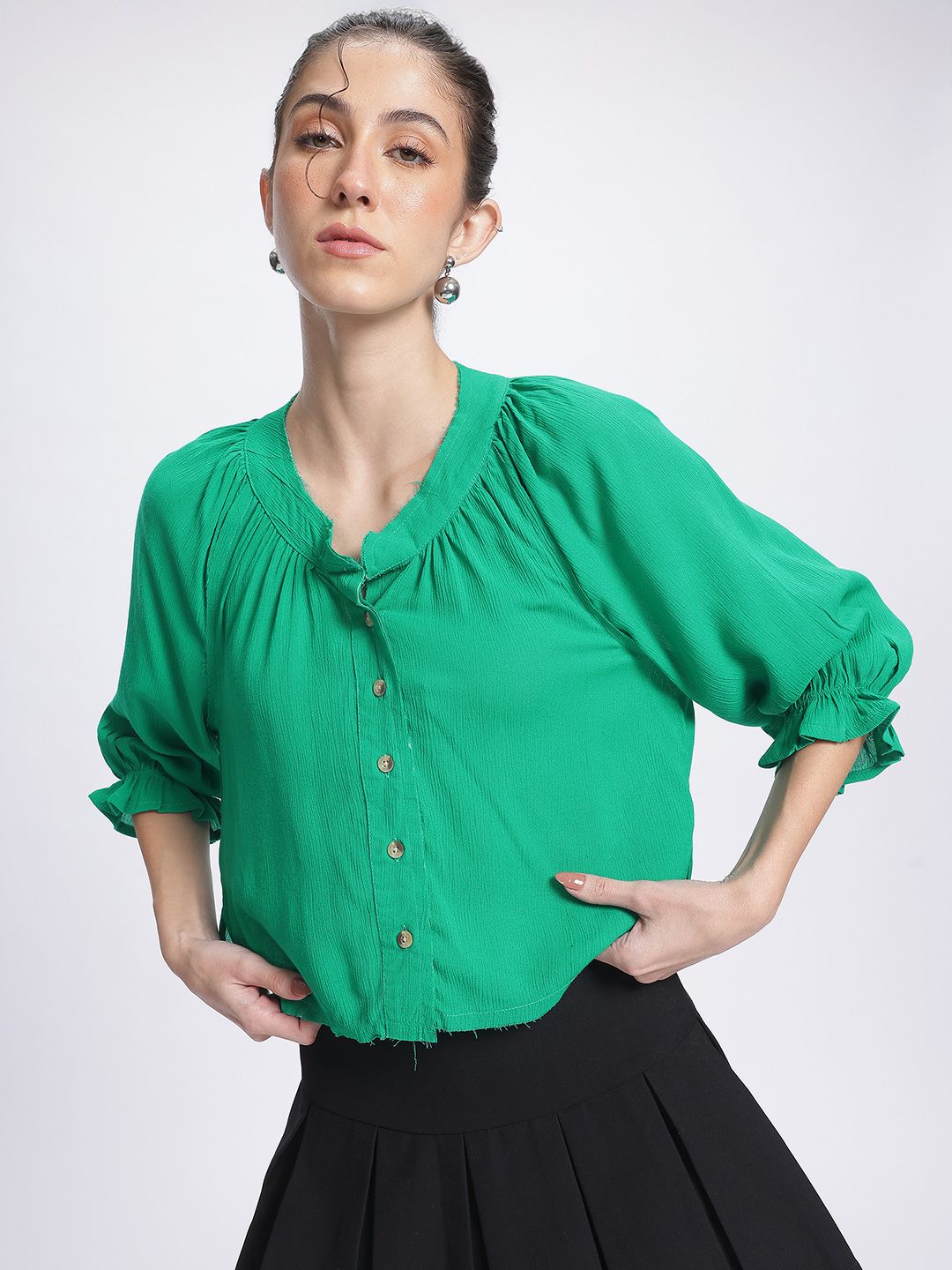 DressBerry Imperfectly Perfect Raw Edges Shirt-Style Top