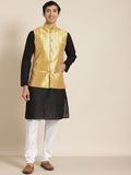 SOJANYA Lelaki Black Chikankari Pure Cotton Kurta with Churidar & Nehru Jacket