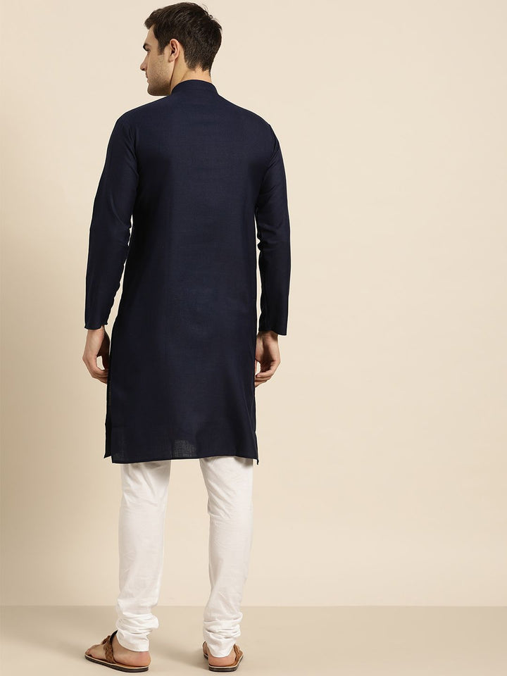 SOJANYA Men Navy Blue Solid Straight Kurta