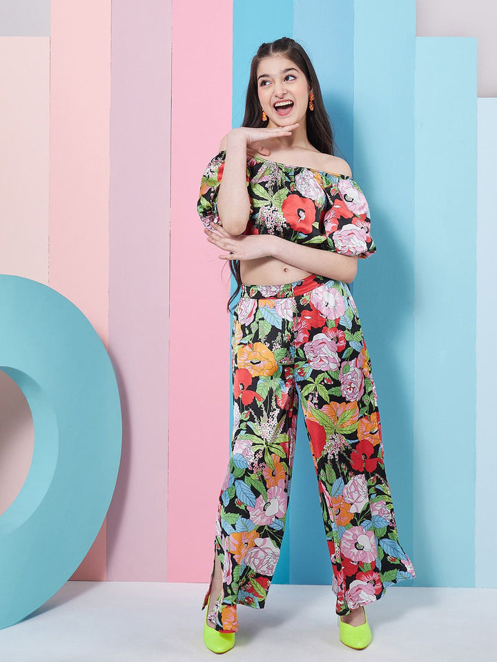 pspeaches Girls Floral Printed Top With Trousers