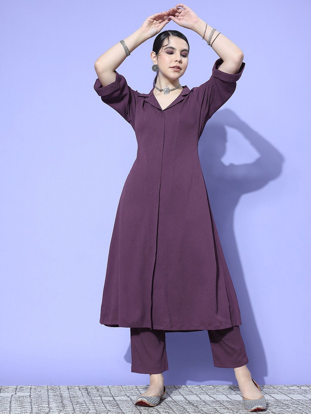 Varanga Notched Lapel Collar Tunic With Trouser Co-Ords