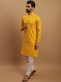 SOJANYA Embroidered Sequinned Pure Cotton Kurta with Churidar & Embellished Nehru Jacket