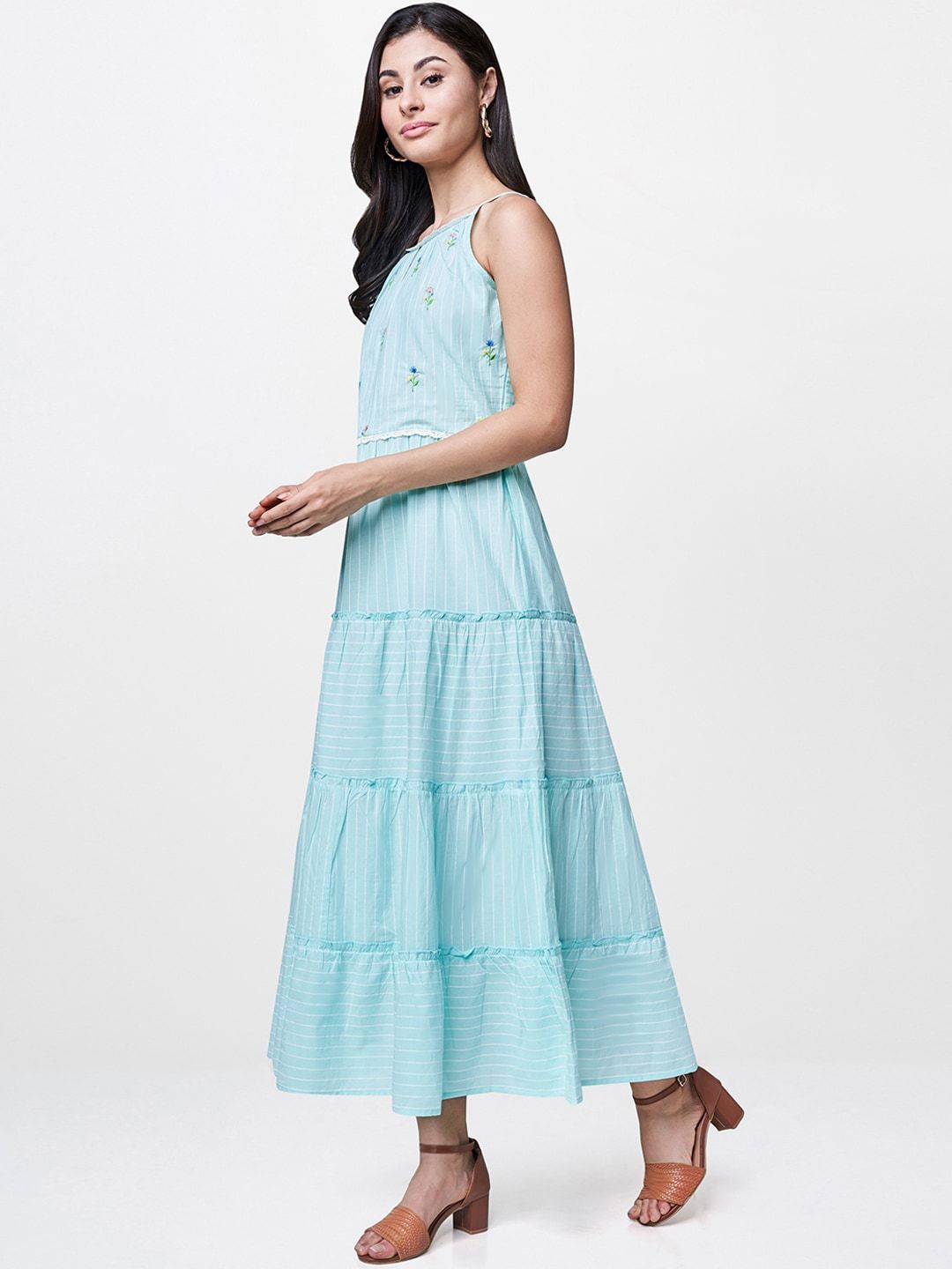 AND Women Blue Striped A-Line Dress