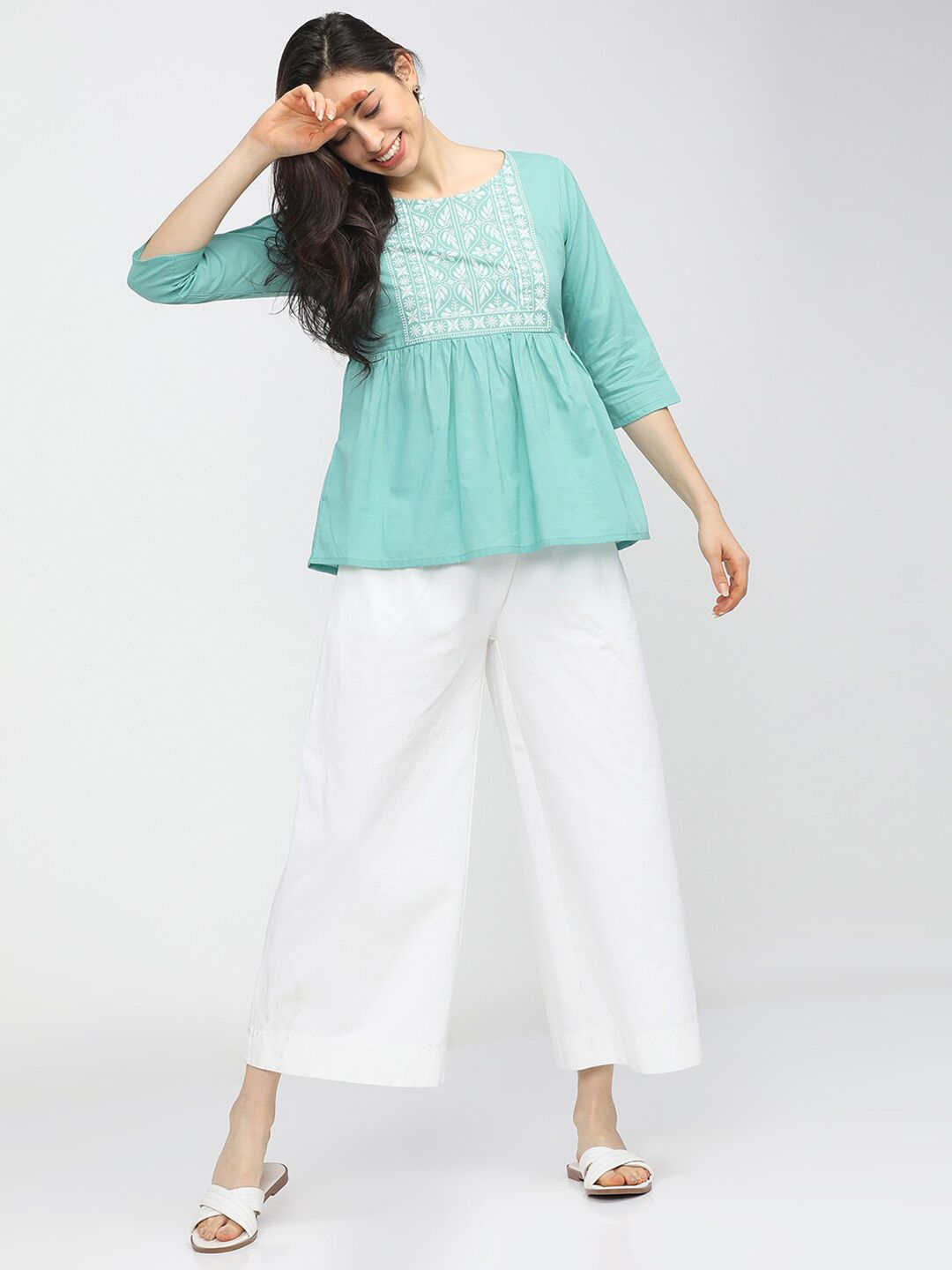 Vishudh Blue Geometric A-Line Top