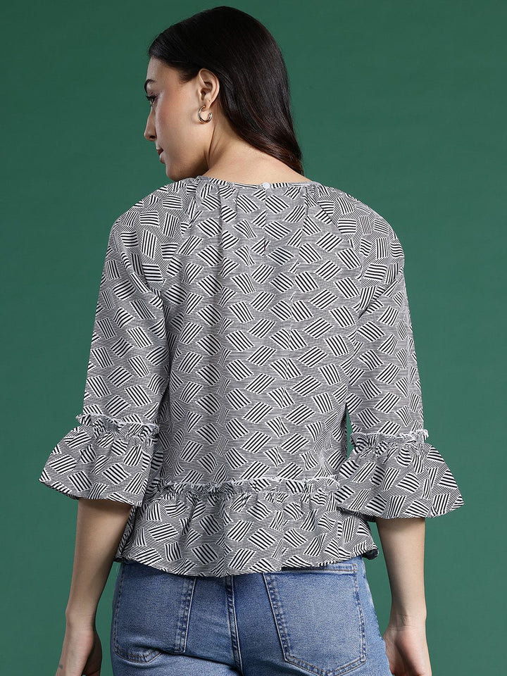 DressBerry Geometric Print Flared Sleeve Top