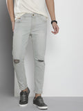 The Indian Garage Co Men Grey Slim Fit Slash Knee Stretchable Heavy Fade Stretchable Jeans