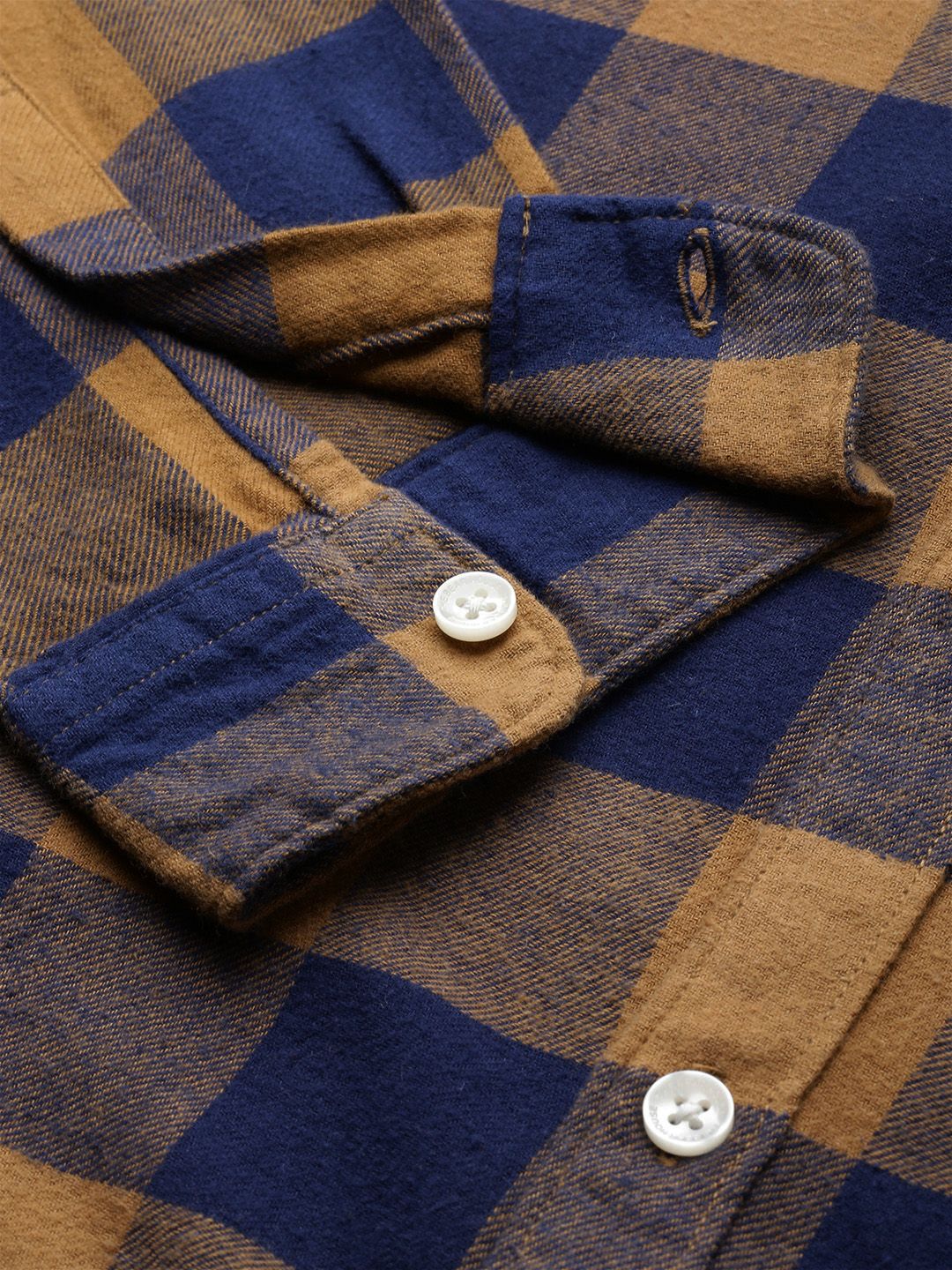 THE BEAR HOUSE Men Mustard Yellow Slim Fit Checked Flannel Pure Cotton Casual Shirt