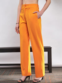 SASSAFRAS Women Orange Straight Fit High-Rise Trousers