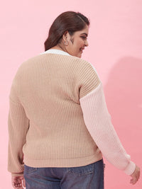 CURVY STREET Women Plus Size Colourblocked Acrylic Pullover Sweater
