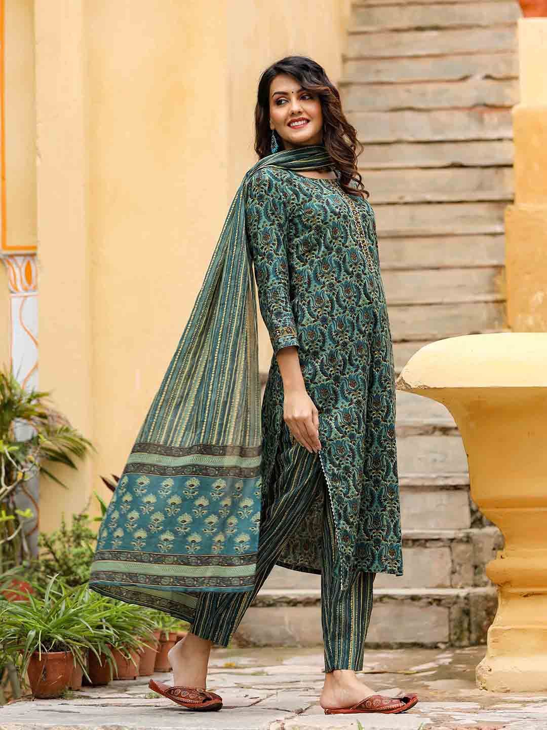 KALINI Ethnic Motifs Printed Gotta Patti Kurta & Trousers With Dupatta