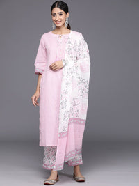 Libas Women Striped Regular Pure Cotton Kurta with Trousers & With Dupatta