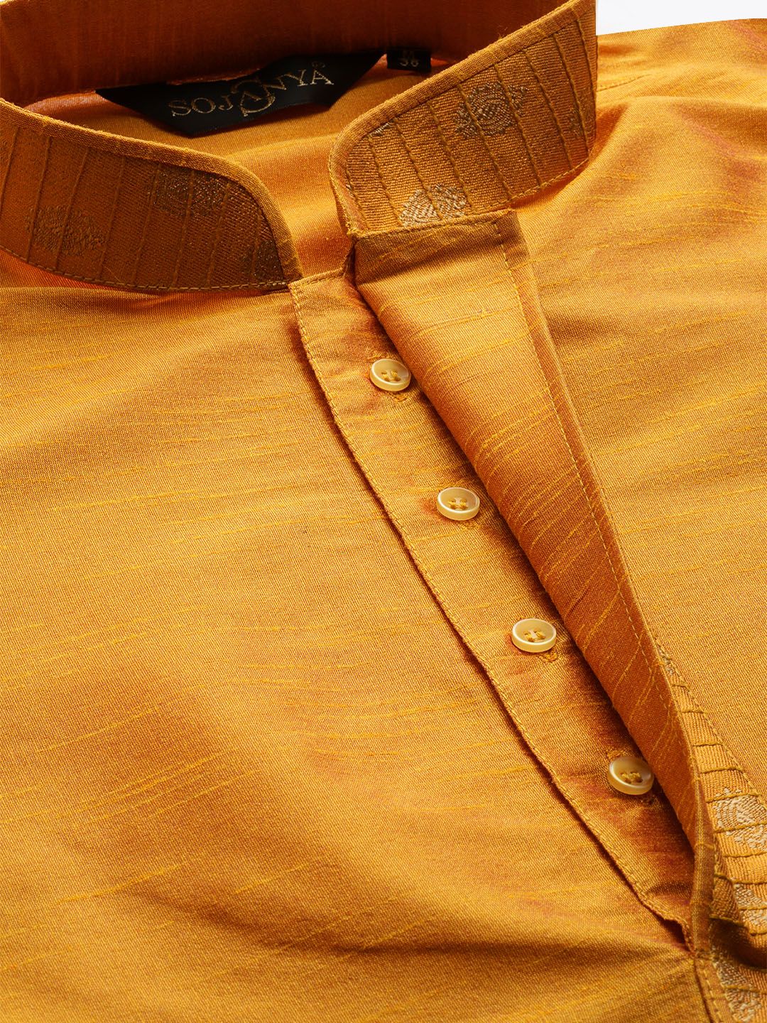 SOJANYA Men Mustard Yellow Solid Straight Kurta With Sheen Effect