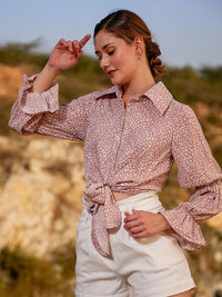 Athena Abstract Printed Shirt Style Knot Top