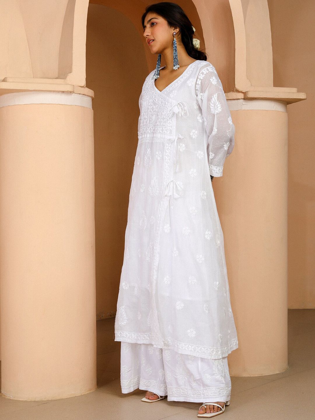 House of Chikankari Women White Kota Chikankari Embroidered Kurta