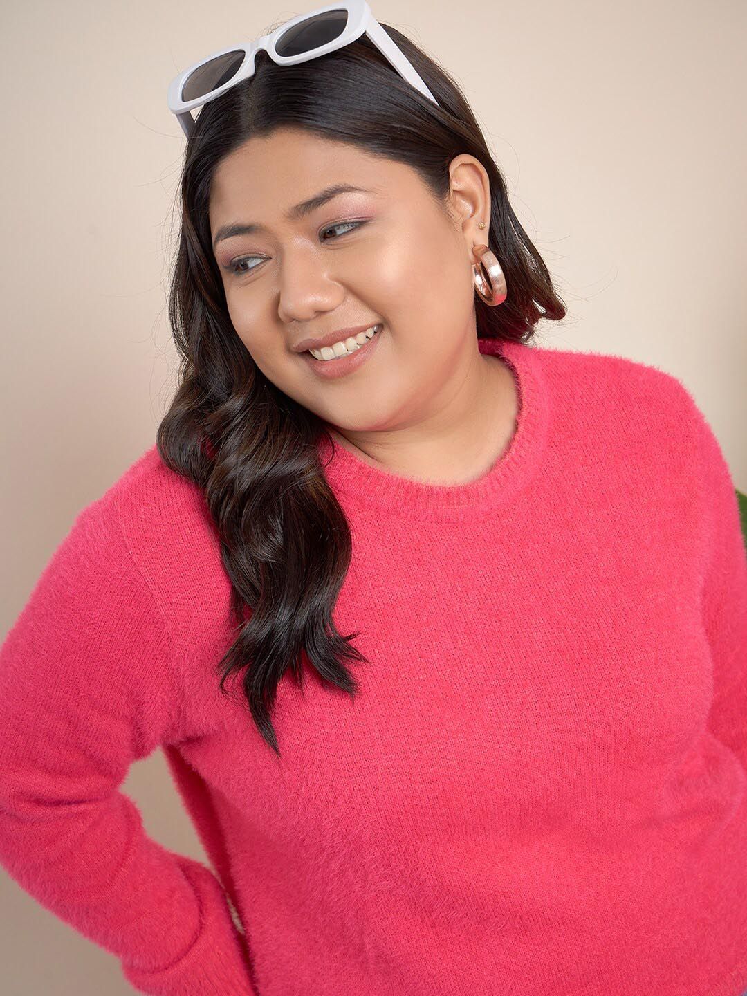 CURVY STREET Plus Size Round Neck Acrylic Pullover