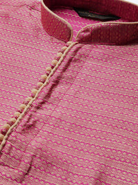 SOJANYA Men Pink & Golden Woven Design Straight Kurta
