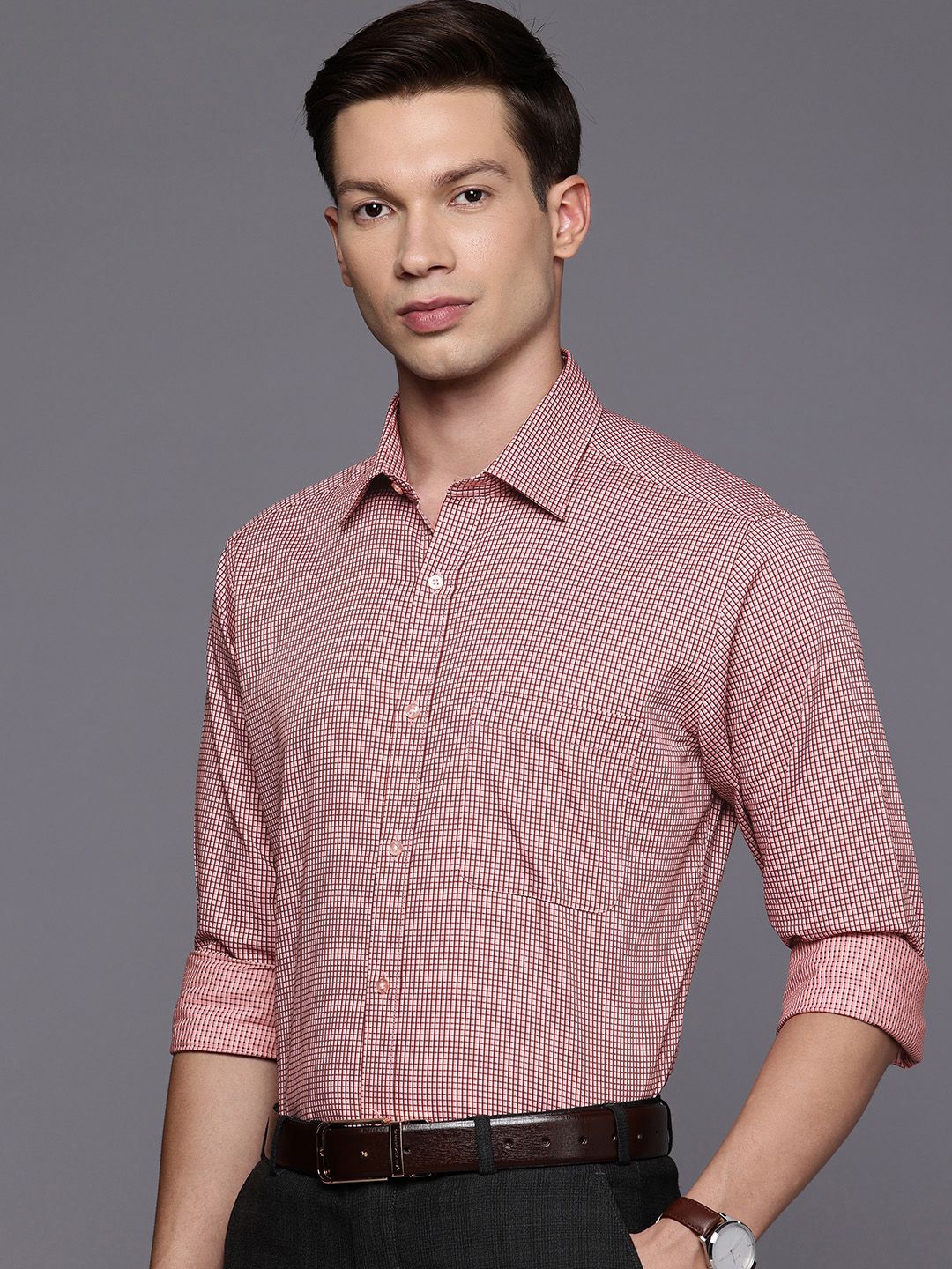 Raymond Pure Cotton Slim Fit Checked Formal Shirt