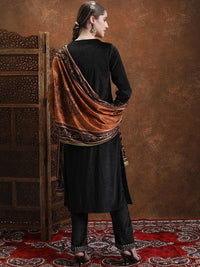 Vishudh Black Ethnic Motifs Yoke Design Regular Sequinned Kurta With Palazzos & Dupatta