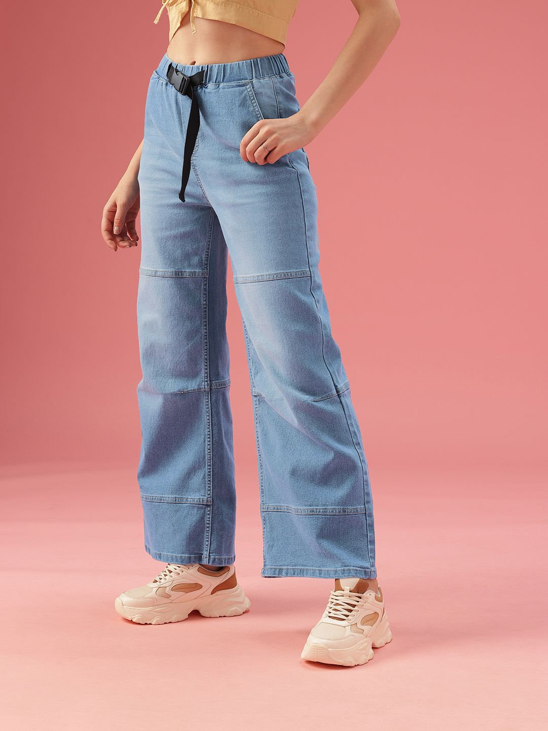 DressBerry Women Wide Leg High-Rise Light Fade Stretchable Jeans