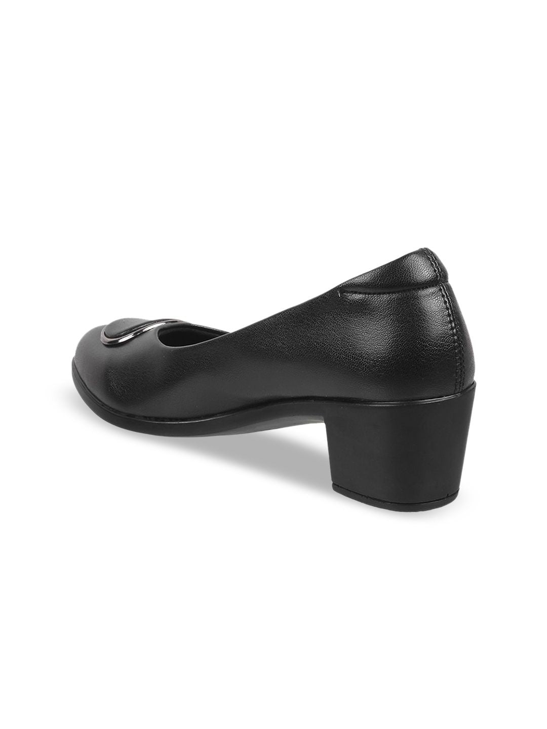Metro Round Toe Embellished Block Pumps
