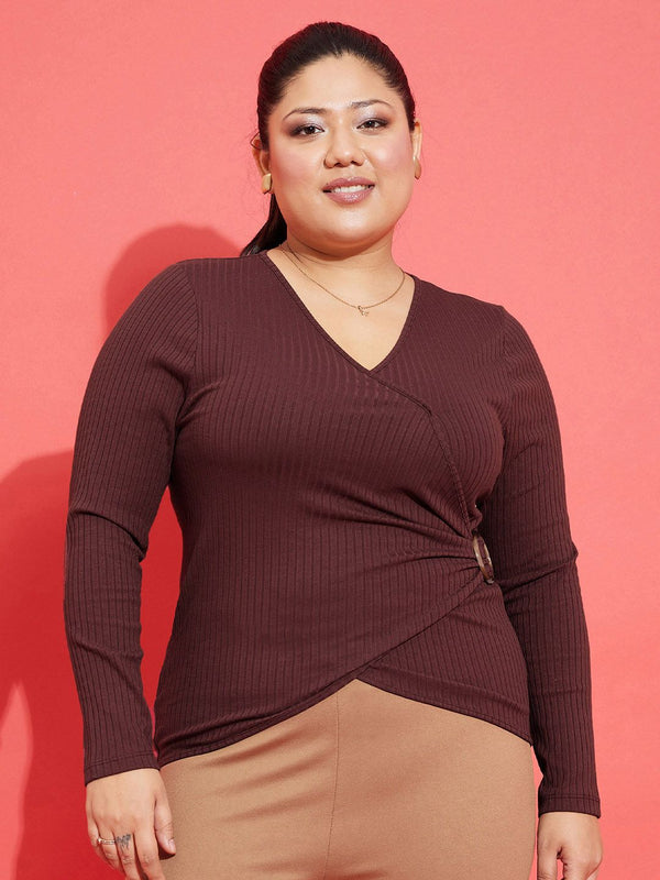 SASSAFRAS Curve Plus Size V-Neck Wrap Top