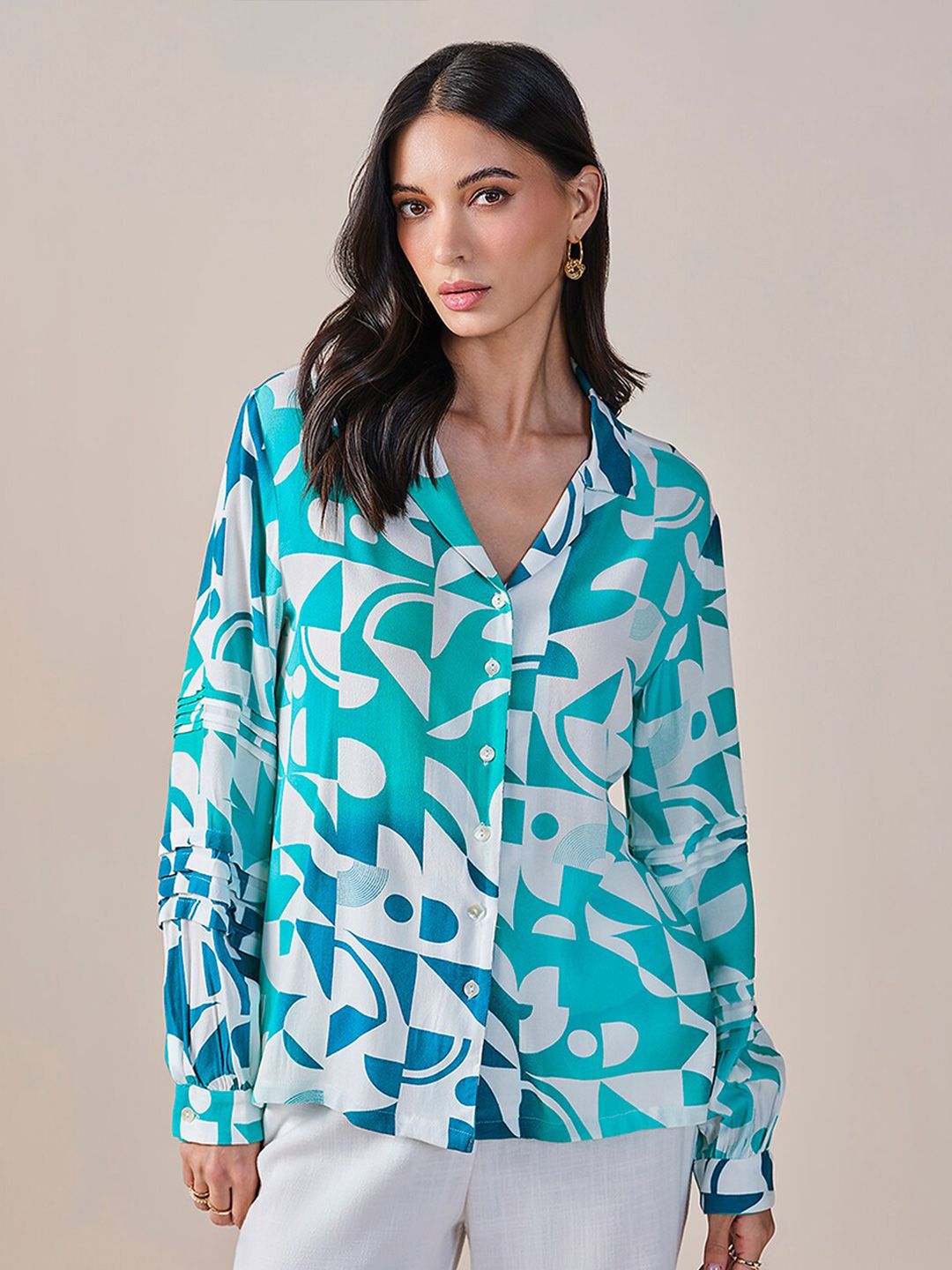 AND Geometric Print Shirt Style Top
