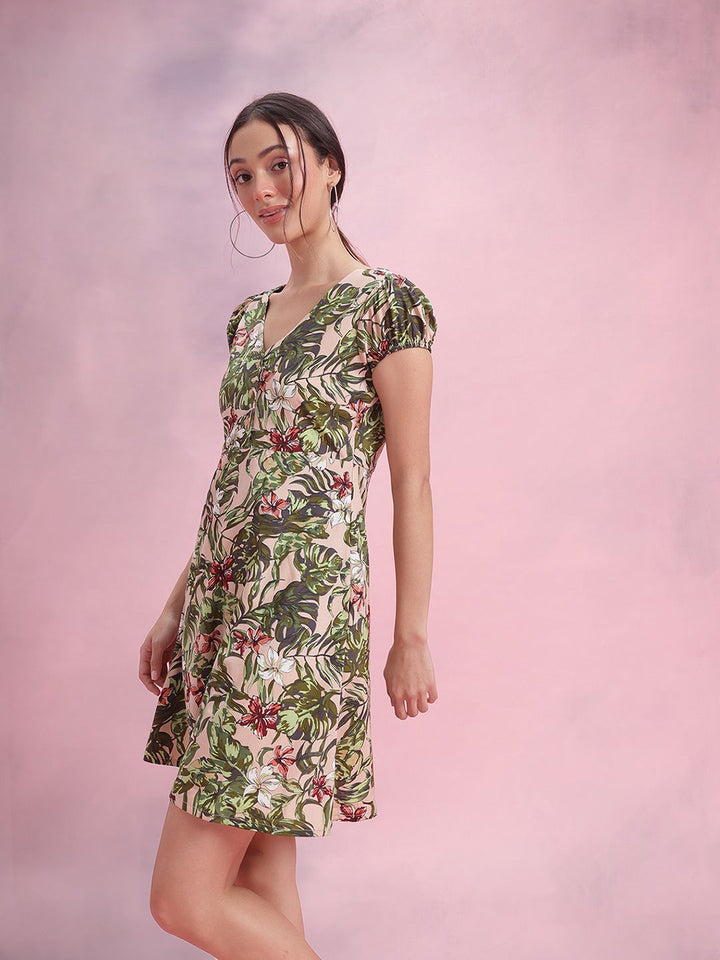 DressBerry Floral Print Puff Sleeve Sheath Dress