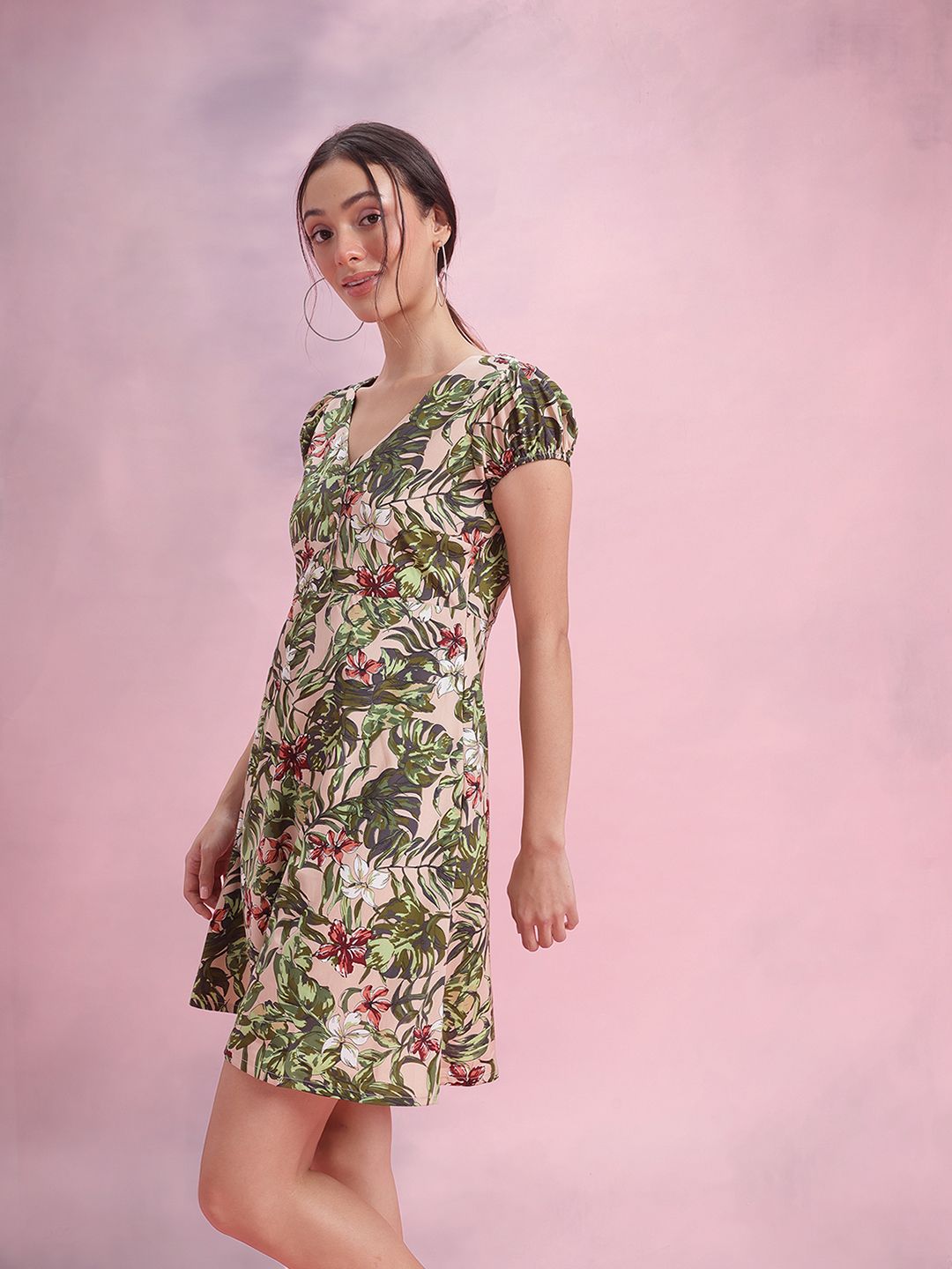 DressBerry Floral Print Puff Sleeve Sheath Dress
