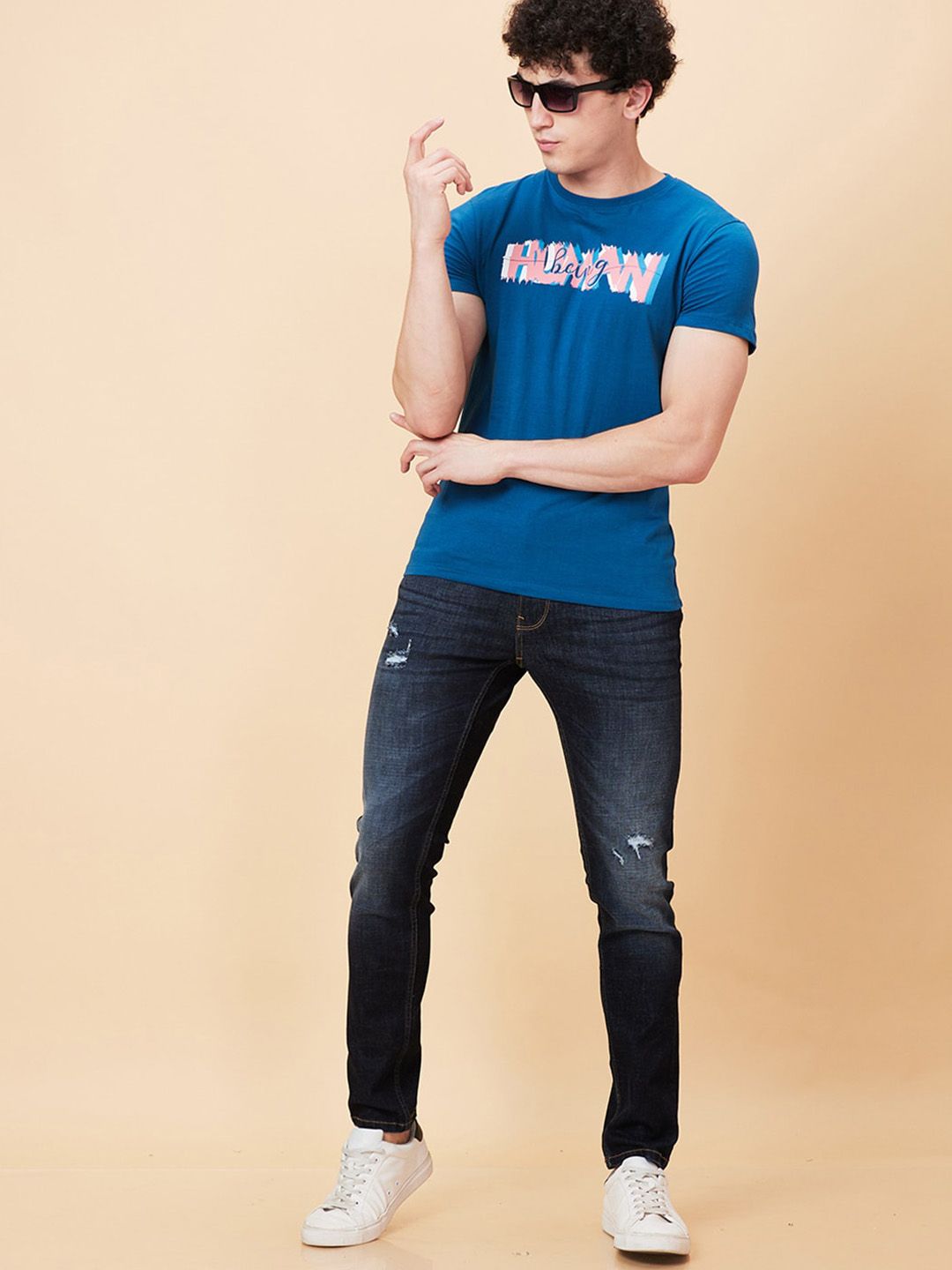 Being Human Men Skinny Fit Mid Rise Low Distress Light Fade Jeans