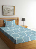 KLOTTHE Blue Geometric Cotton 300 TC Single Cadar Halus dengan Sarung Bantal-87 x 59 inci