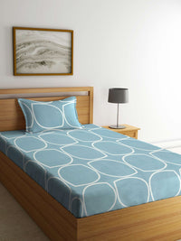 KLOTTHE Blue Geometric Cotton 300 TC Single Cadar Halus dengan Sarung Bantal-87 x 59 inci