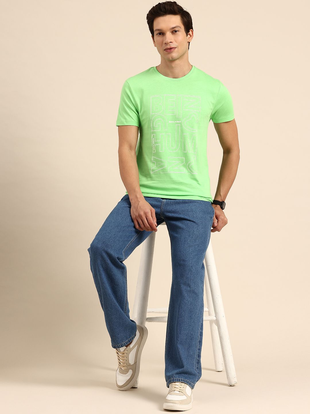 Being Human Brand Logo Printed Pure Cotton Slim Fit T-shirt