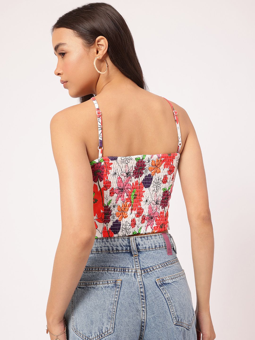 DressBerry Floral Maze Ruched & Smocked Crop Top