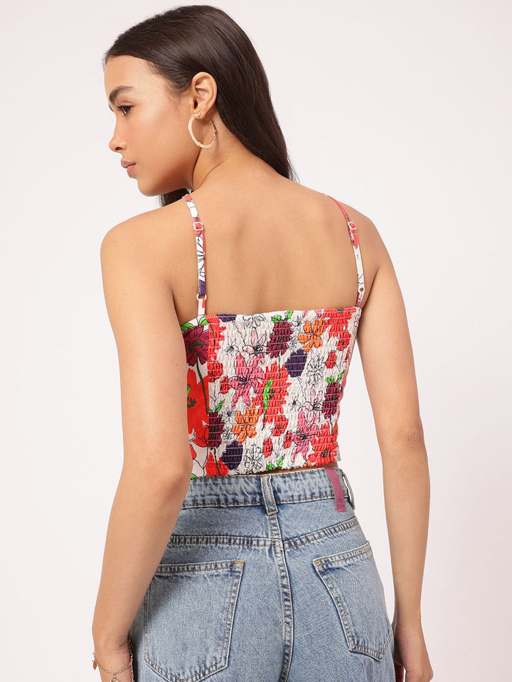 DressBerry Floral Maze Ruched & Smocked Crop Top