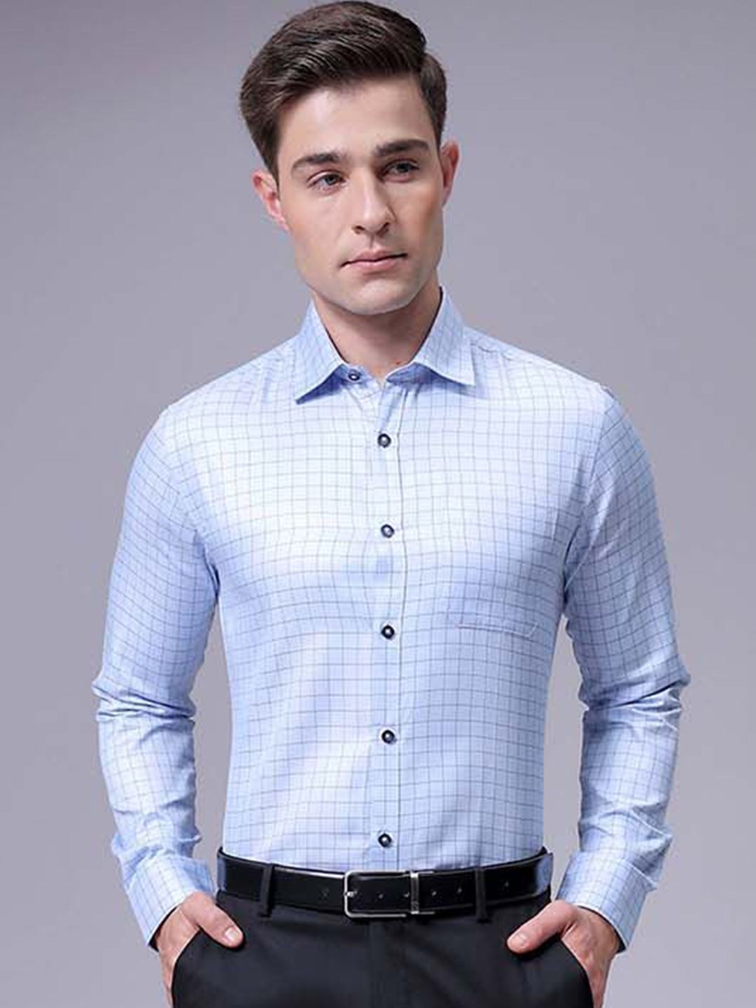 The Indian Garage Co. X Luxe Men Slim Fit Cutaway Collar Grid Tattersall Checked Formal Shirt