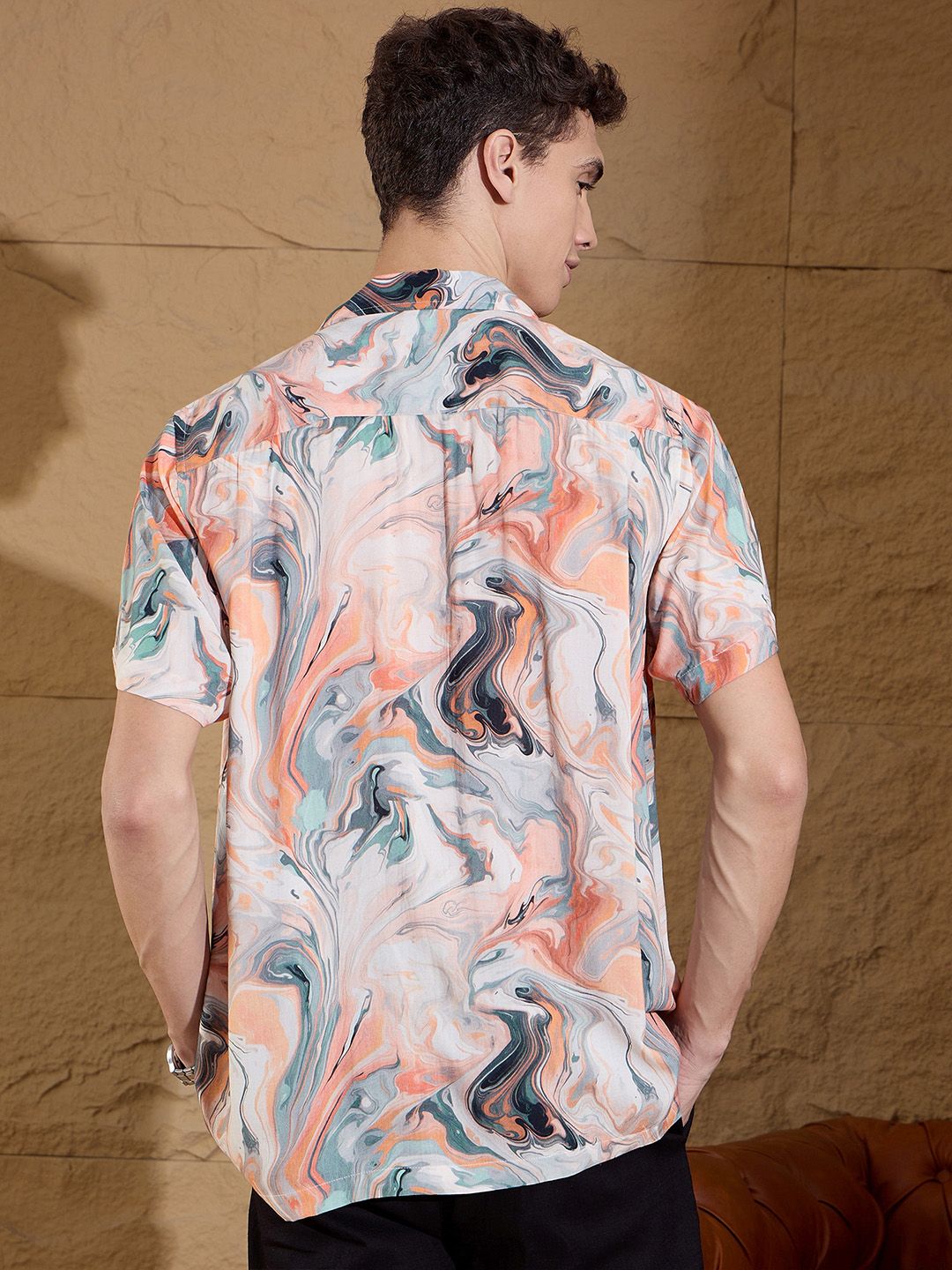 DENNISON Abstract Printed Cuban Collar Smart Oversized Casual Shirt