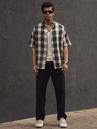 Powerlook India Slim Tartan Checked Drop-Shoulder Sleeves Cotton Oversized Shirt