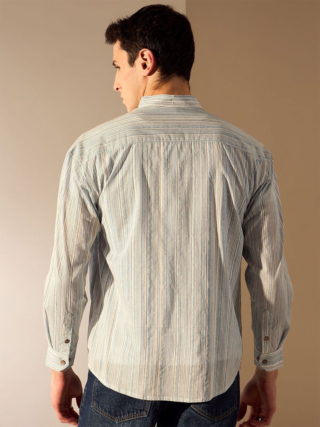 DENNISON Men Aspect Striped Mandarin Collar Oversized Shirt